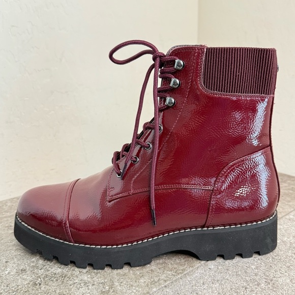 NEW DONALD J. PLINER Halston Bordeaux Patent Leather Boot Size 10 - Picture 2 of 9